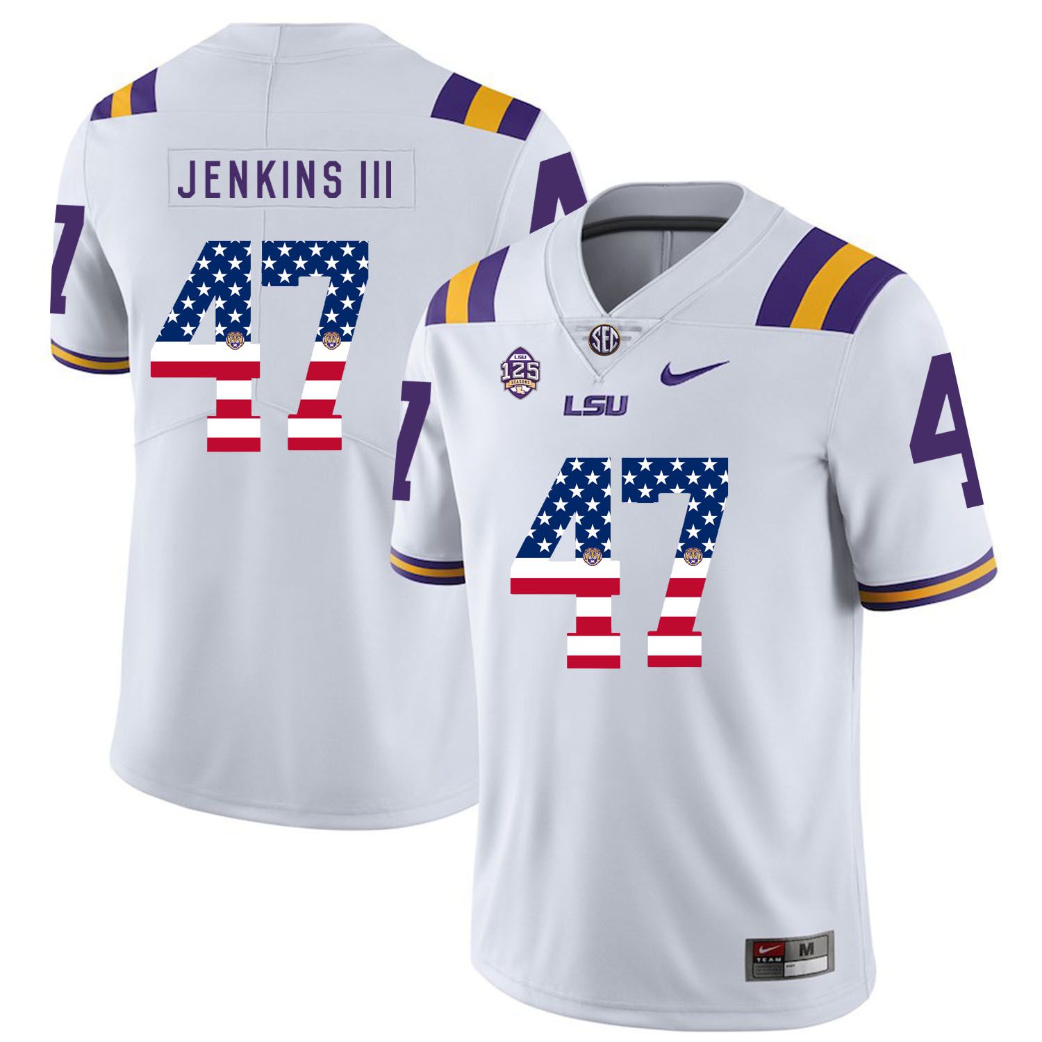 Men LSU Tigers #47 Jenkins iii White Flag Customized NCAA Jerseys->customized ncaa jersey->Custom Jersey
